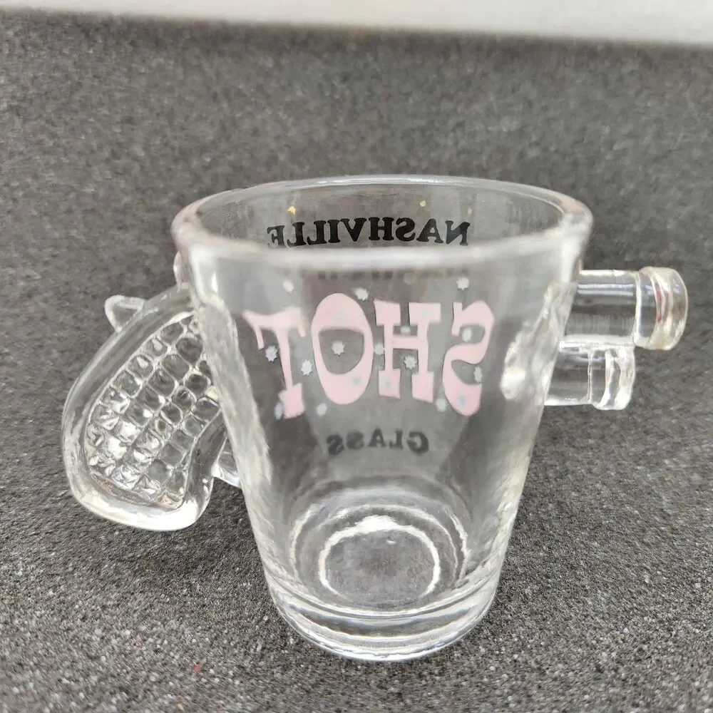 Shot Glass 3D Handle Pistol Nashville Or Texas Made In Taiwan Vintage Bar Ware